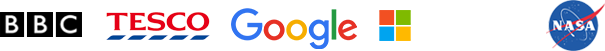 BBC, Tesco, Google, Microsoft and NASA logo.