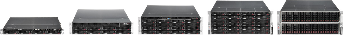 Five Broadberry Storage Server of varying size